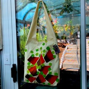 Handmade Hand Block Cotton Tote Black In Cream Color.